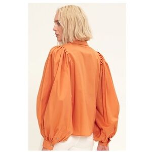 Harshman | Crisp Balloon Sleeve Lois Popover Button Down Top Persimmon | XS